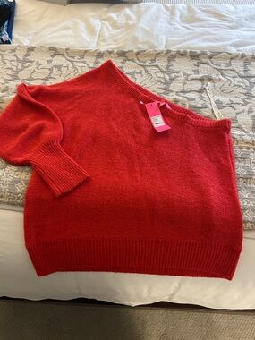 Lilly Pulitzer Vibrant Red Off-Shoulder Sweater Women size L